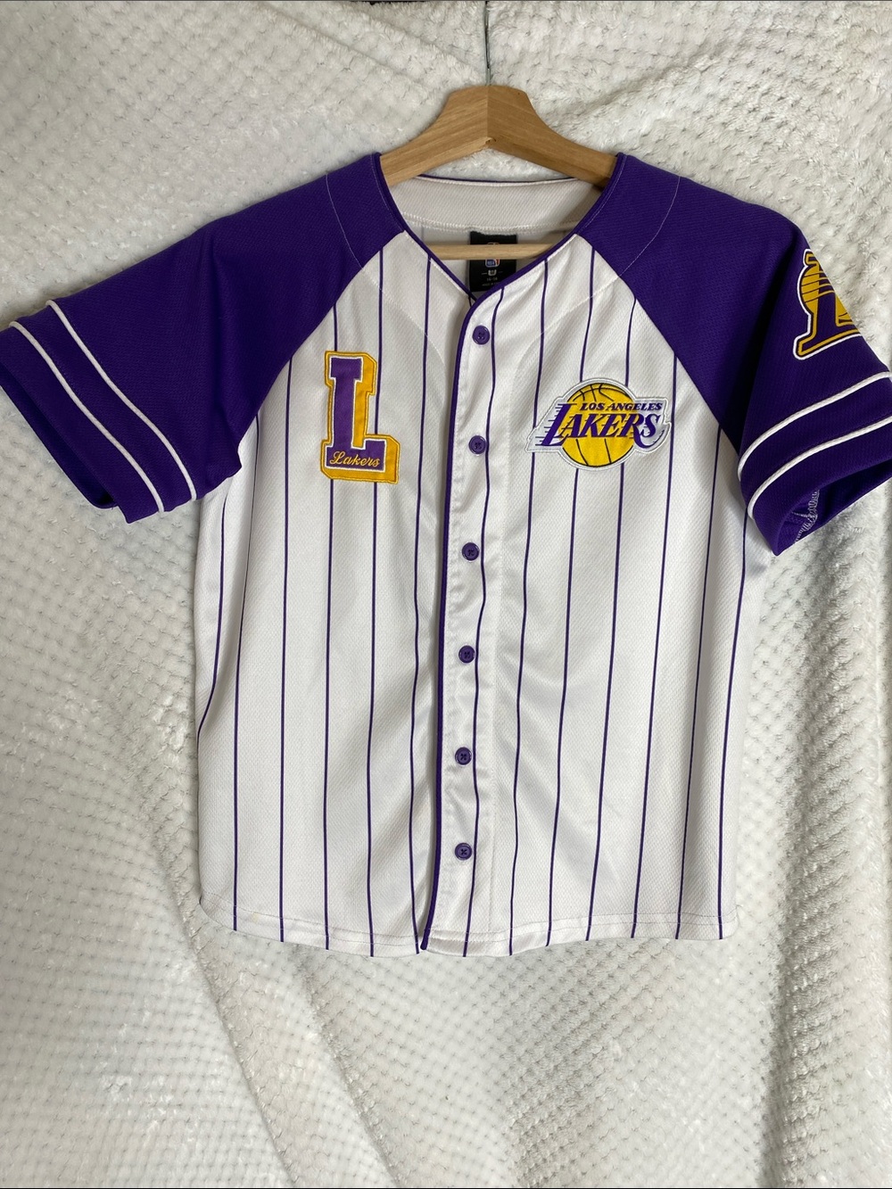 NBA Kids White & Purple Los Angeles Lakers Button Up Baseball Jersey
